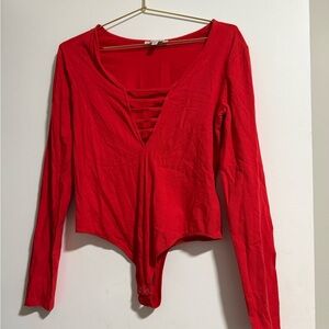 Red & yellow Long Sleeve Women's bodysuit